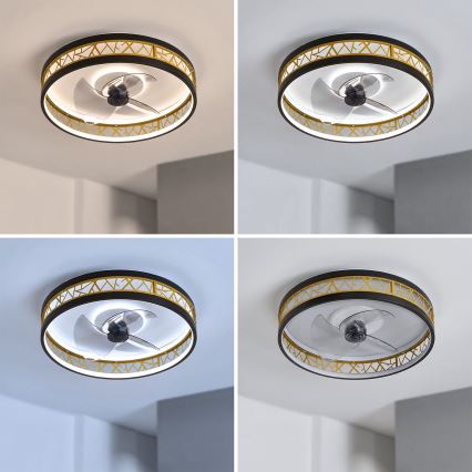 Brilagi - LED димируем таванен вентилатор LED/34W/230V 50 см черен/златист + дистанционно управление