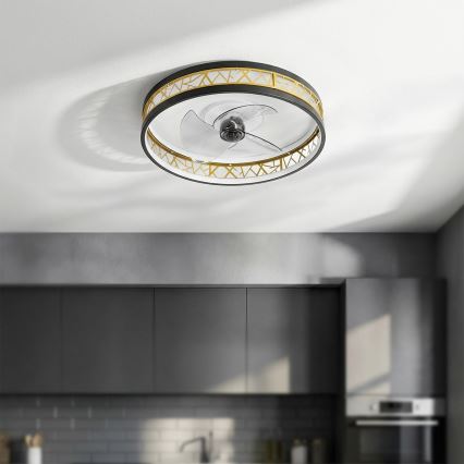 Brilagi - LED димируем таванен вентилатор LED/34W/230V 50 см черен/златист + дистанционно управление
