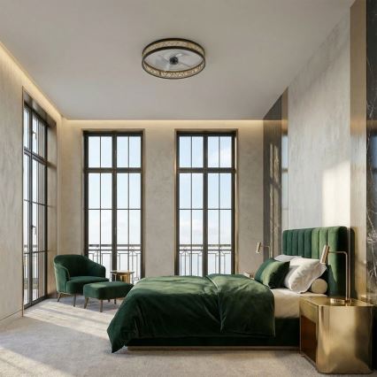 Brilagi - LED димируем таванен вентилатор LED/34W/230V 50 см черен/златист + дистанционно управление