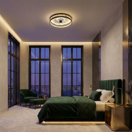 Brilagi - LED димируем таванен вентилатор LED/34W/230V 50 см черен/златист + дистанционно управление