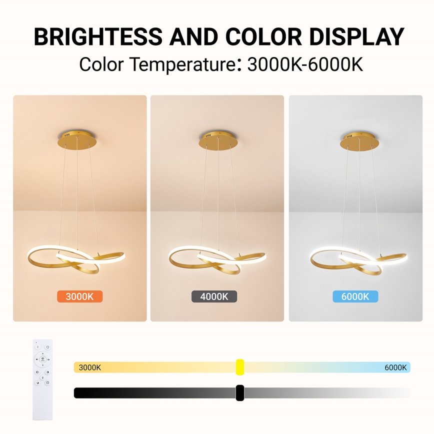 Brilagi - LED полилей на кабел с възможност за димиране INFINITY LED/55W/230V 3000-6000K 50x50 cm златен + дистанционно управление