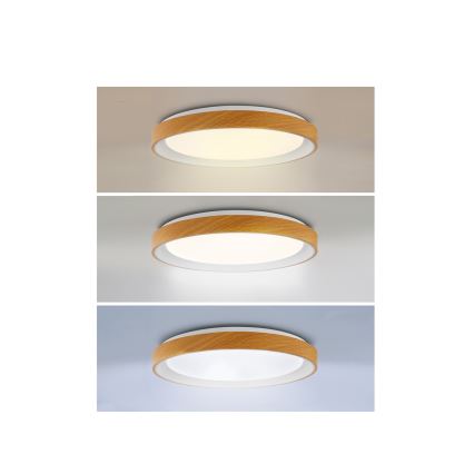 Brilagi - LED димируемо таванно осветително тяло FLOCO LED/48W/230V Ø 40 cm дървесен декор/бял + дистанционно управление