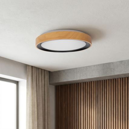 Brilagi - LED димируемо таванно осветително тяло FLOCO LED/48W/230V 3000-6500K Ø 40 см дървесен декор/черно + дистанционно управление