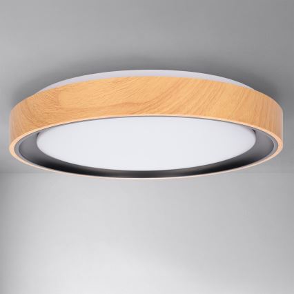 Brilagi - LED димируемо таванно осветително тяло FLOCO LED/48W/230V 3000-6500K Ø 40 см дървесен декор/черно + дистанционно управление
