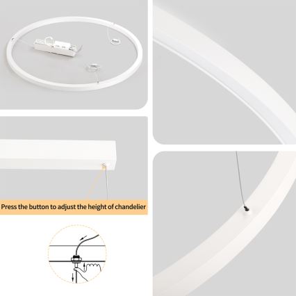 Brilagi - LED полилей с димиране на кабел PORTOFINO LED/60W/230V 3000-6000K диам. 80 cm бял + дистанционно управление