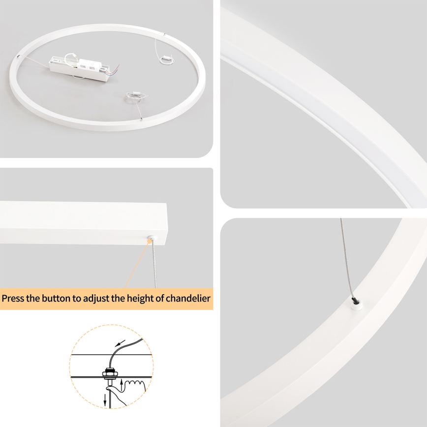 Brilagi - LED полилей с димиране на кабел PORTOFINO LED/60W/230V 3000-6000K диам. 80 cm бял + дистанционно управление