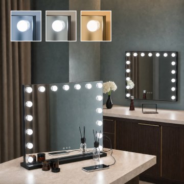BRILAGI - димируемо LED огледало за грим HOLLYWOOD LED/15W/230V CCT + 2x USB 60x50 cm черно