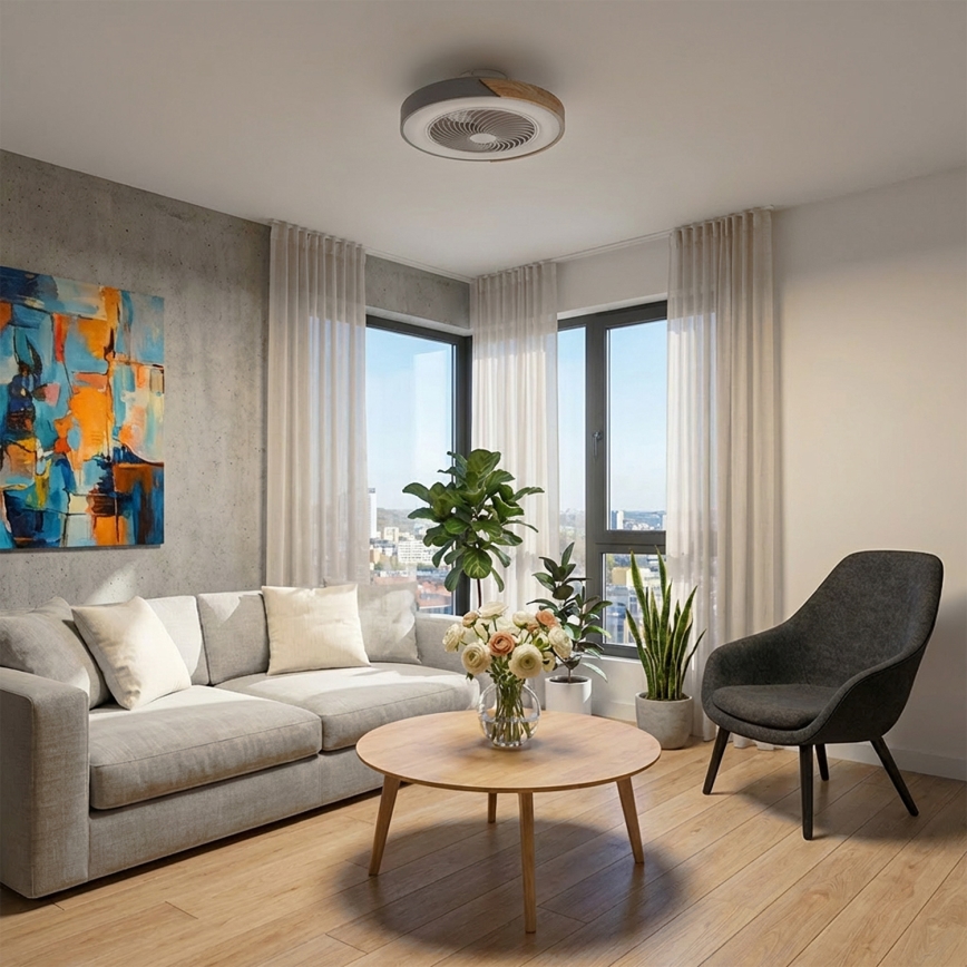 Brilagi - LED димируемо таванно осветително тяло с вентилатор LED/38W/230V 3000-6500K Ø 50 см сив/дъб + дистанционно управление