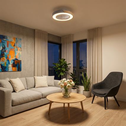 Brilagi - LED димируемо таванно осветително тяло с вентилатор LED/38W/230V 3000-6500K Ø 50 см сив/дъб + дистанционно управление