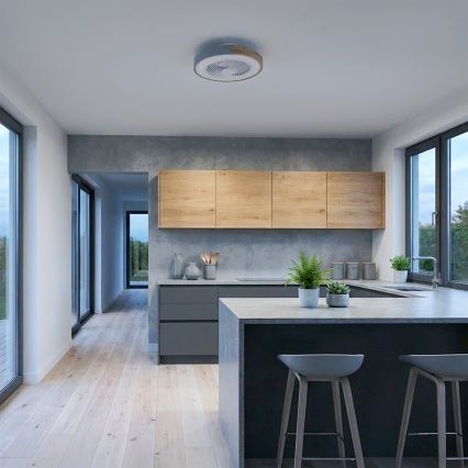 Brilagi - LED димируемо таванно осветително тяло с вентилатор LED/38W/230V 3000-6500K Ø 50 см сив/дъб + дистанционно управление