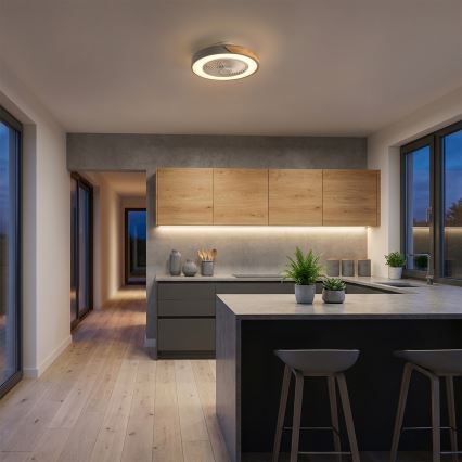 Brilagi - LED димируемо таванно осветително тяло с вентилатор LED/38W/230V 3000-6500K Ø 50 см сив/дъб + дистанционно управление