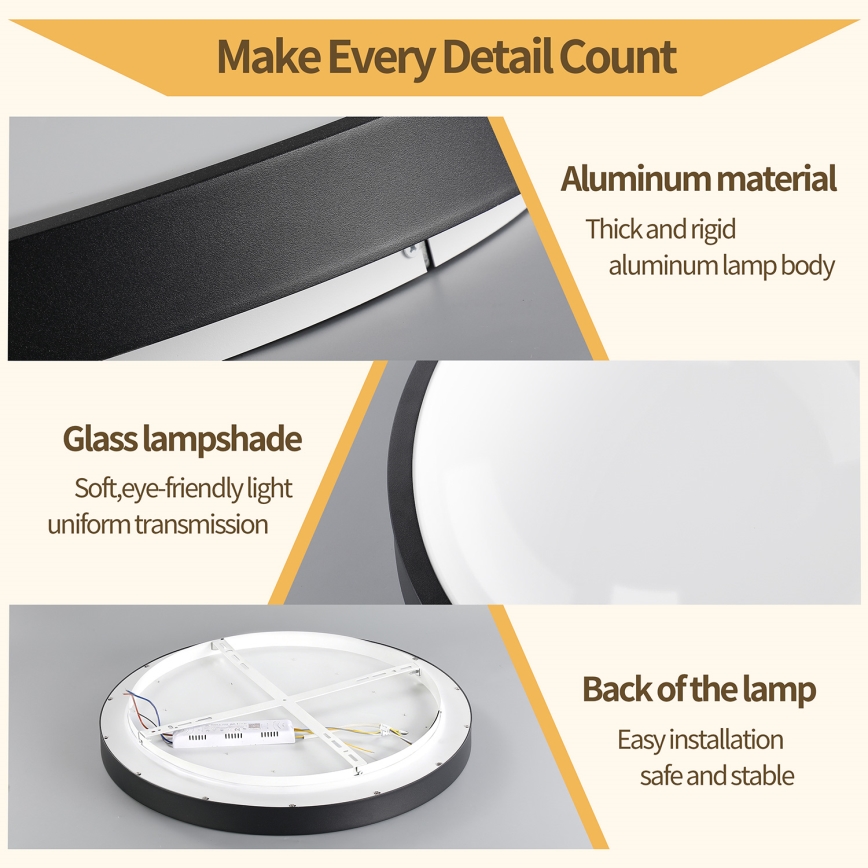 Brilagi - димируемо таванно осветително тяло GLASS POOL DOUBLE LED/48W/230V 3000-6000K 40 см черно + дистанционно управление