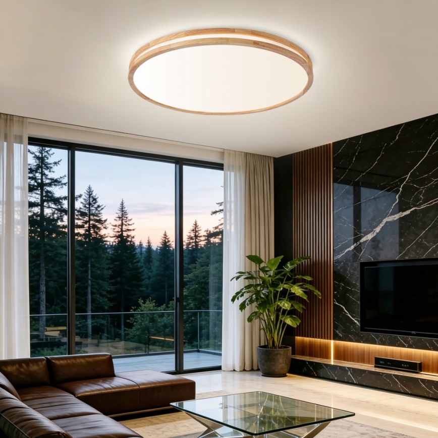 Brilagi - димируемо LED таванно осветително тяло MOLINA LED/100W/230V 3000-6000K дъб, диаметър 80 см + дистанционно управление