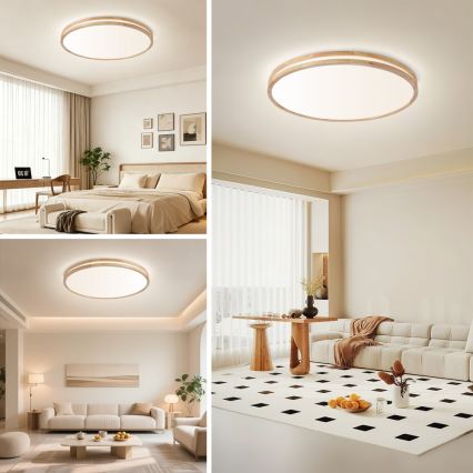 Brilagi - димируемо LED таванно осветително тяло MOLINA LED/100W/230V 3000-6000K дъб, диаметър 80 см + дистанционно управление