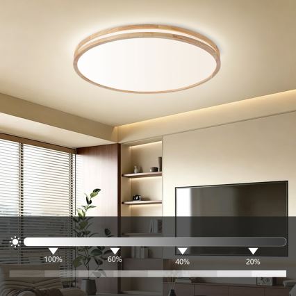 Brilagi - димируемо LED таванно осветително тяло MOLINA LED/100W/230V 3000-6000K дъб, диаметър 80 см + дистанционно управление