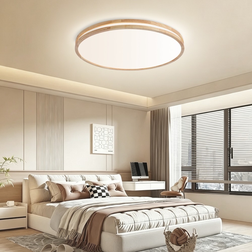 Brilagi - димируемо LED таванно осветително тяло MOLINA LED/100W/230V 3000-6000K дъб, диаметър 80 см + дистанционно управление
