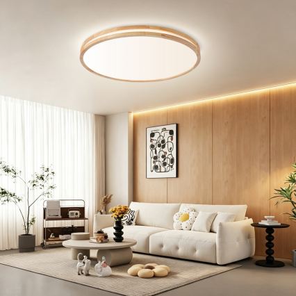 Brilagi - димируемо LED таванно осветително тяло MOLINA LED/100W/230V 3000-6000K дъб, диаметър 80 см + дистанционно управление