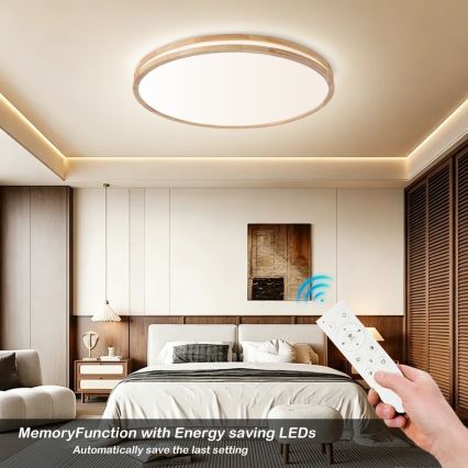 Brilagi - димируемо LED таванно осветително тяло MOLINA LED/100W/230V 3000-6000K дъб, диаметър 80 см + дистанционно управление