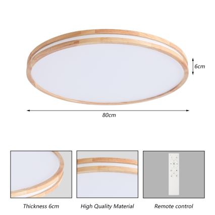 Brilagi - димируемо LED таванно осветително тяло MOLINA LED/100W/230V 3000-6000K дъб, диаметър 80 см + дистанционно управление