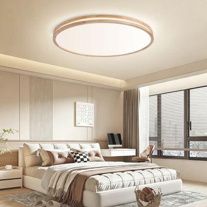 Brilagi - Димируемо LED таванно осветително тяло MOLINA LED/128W/230V 3000-6000K дъб, диаметър 100 см + дистанционно управление