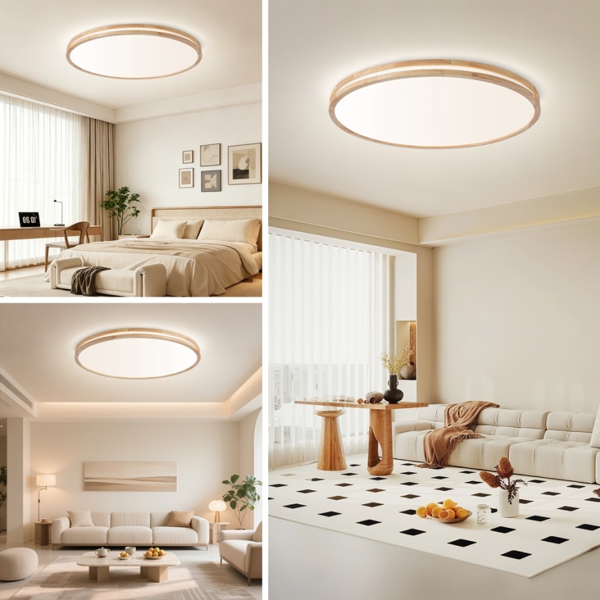 Brilagi - Димируемо LED таванно осветително тяло MOLINA LED/128W/230V 3000-6000K дъб, диаметър 100 см + дистанционно управление