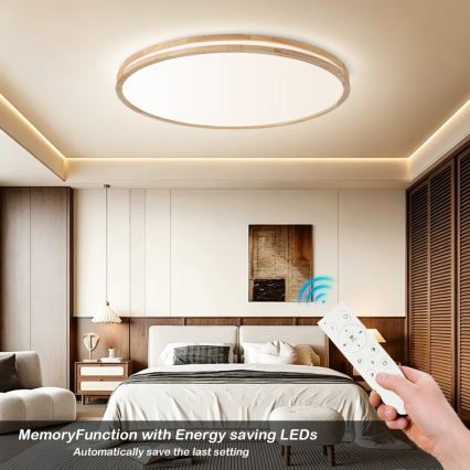 Brilagi - Димируемо LED таванно осветително тяло MOLINA LED/128W/230V 3000-6000K дъб, диаметър 100 см + дистанционно управление