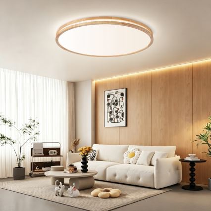 Brilagi - Димируемо LED таванно осветително тяло MOLINA LED/128W/230V 3000-6000K дъб, диаметър 100 см + дистанционно управление