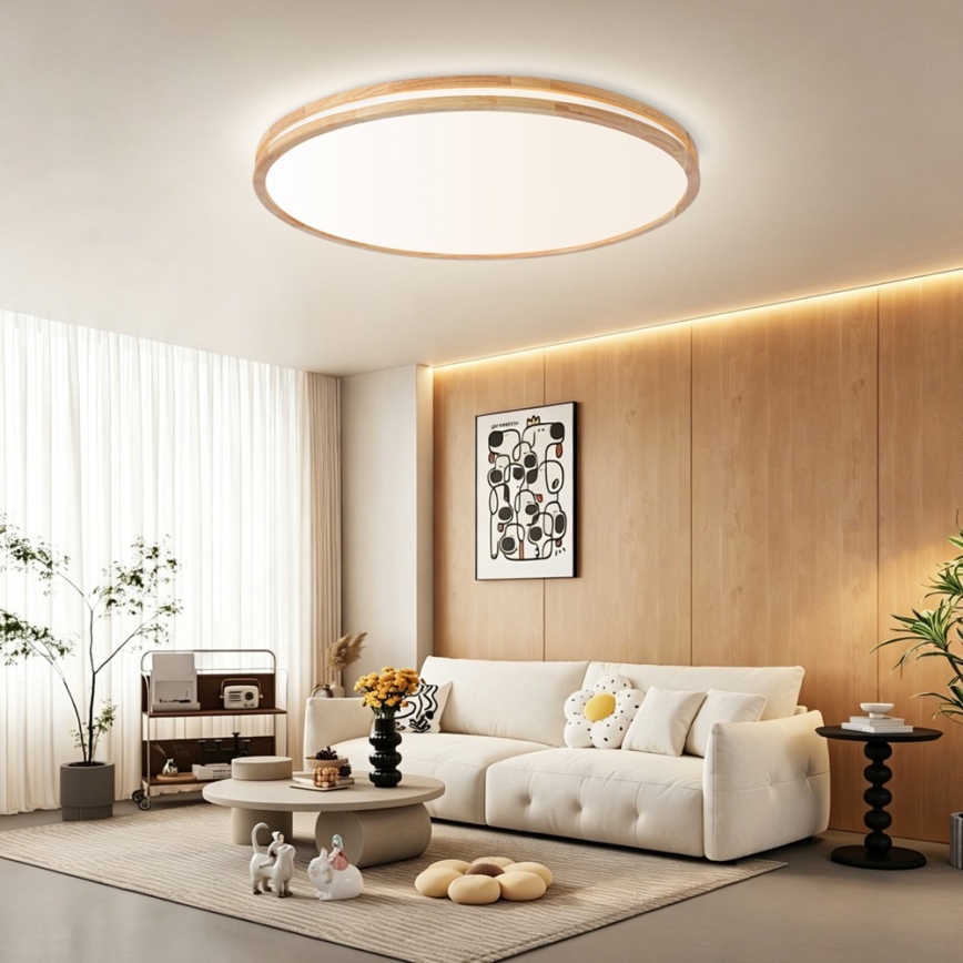 Brilagi - Димируемо LED таванно осветително тяло MOLINA LED/128W/230V 3000-6000K дъб, диаметър 100 см + дистанционно управление