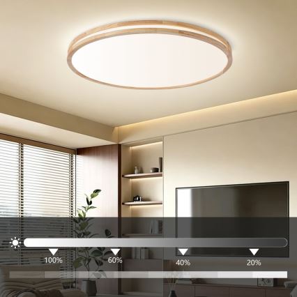 Brilagi - Димируемо LED таванно осветително тяло MOLINA LED/128W/230V 3000-6000K дъб, диаметър 100 см + дистанционно управление