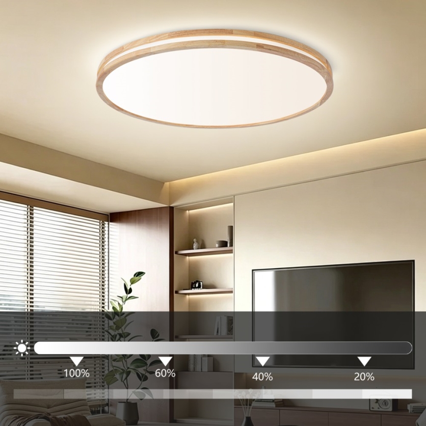 Brilagi - Димируемо LED таванно осветително тяло MOLINA LED/128W/230V 3000-6000K дъб, диаметър 100 см + дистанционно управление