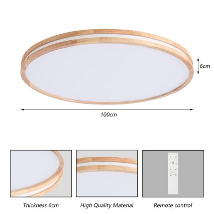 Brilagi - Димируемо LED таванно осветително тяло MOLINA LED/128W/230V 3000-6000K дъб, диаметър 100 см + дистанционно управление
