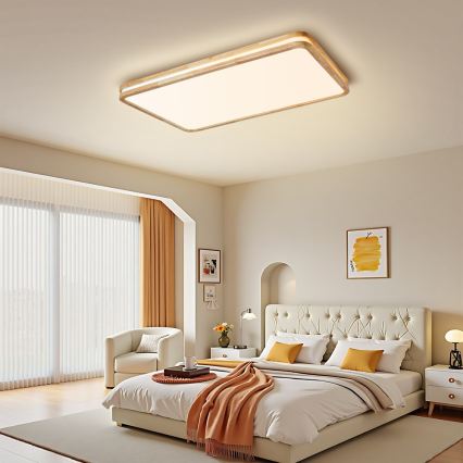 Brilagi - LED димируемо таванно осветително тяло MOLINA SQUARE LED/128W/230V 3000-6000K цвят дъб 90x60 cm + дистанционно управление