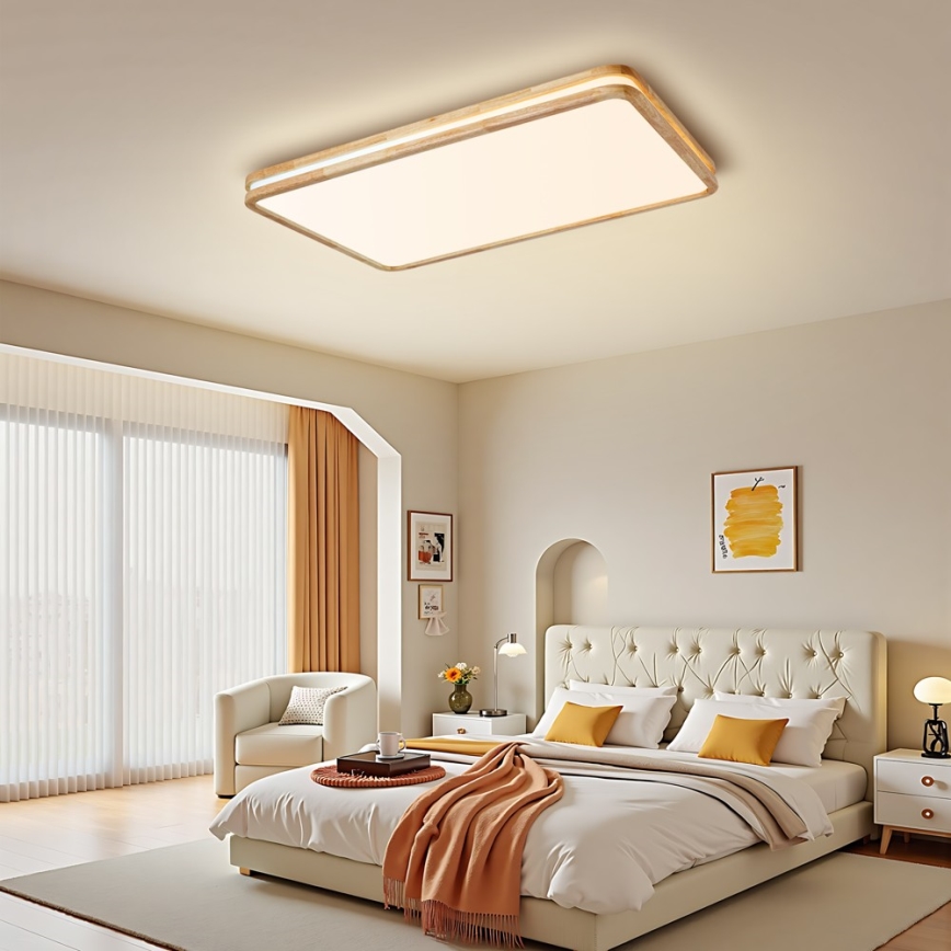 Brilagi - LED димируемо таванно осветително тяло MOLINA SQUARE LED/128W/230V 3000-6000K цвят дъб 90x60 cm + дистанционно управление