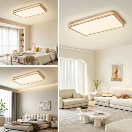 Brilagi - LED димируемо таванно осветително тяло MOLINA SQUARE LED/128W/230V 3000-6000K цвят дъб 90x60 cm + дистанционно управление