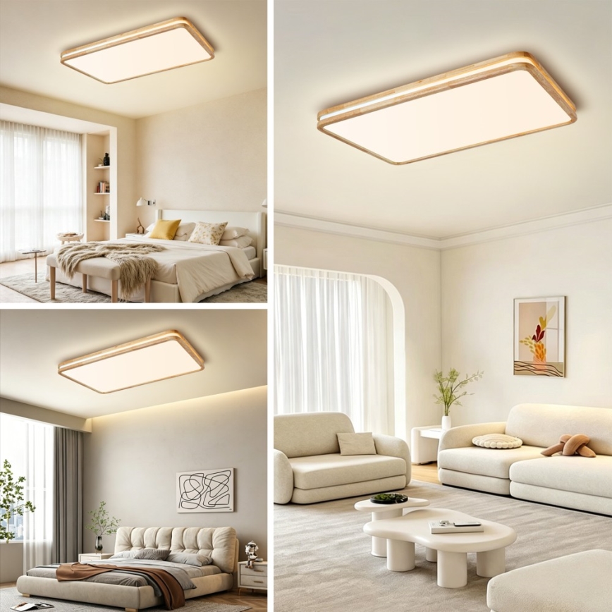 Brilagi - LED димируемо таванно осветително тяло MOLINA SQUARE LED/128W/230V 3000-6000K цвят дъб 90x60 cm + дистанционно управление
