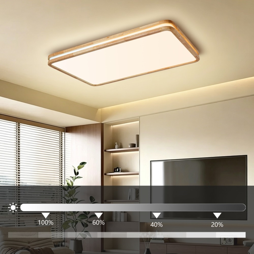 Brilagi - LED димируемо таванно осветително тяло MOLINA SQUARE LED/128W/230V 3000-6000K цвят дъб 90x60 cm + дистанционно управление