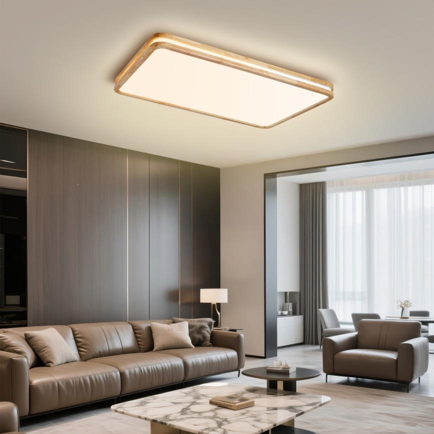 Brilagi - LED димируемо таванно осветително тяло MOLINA SQUARE LED/128W/230V 3000-6000K цвят дъб 90x60 cm + дистанционно управление