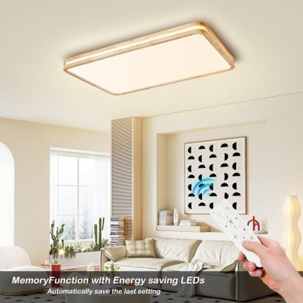 Brilagi - LED димируемо таванно осветително тяло MOLINA SQUARE LED/128W/230V 3000-6000K цвят дъб 90x60 cm + дистанционно управление