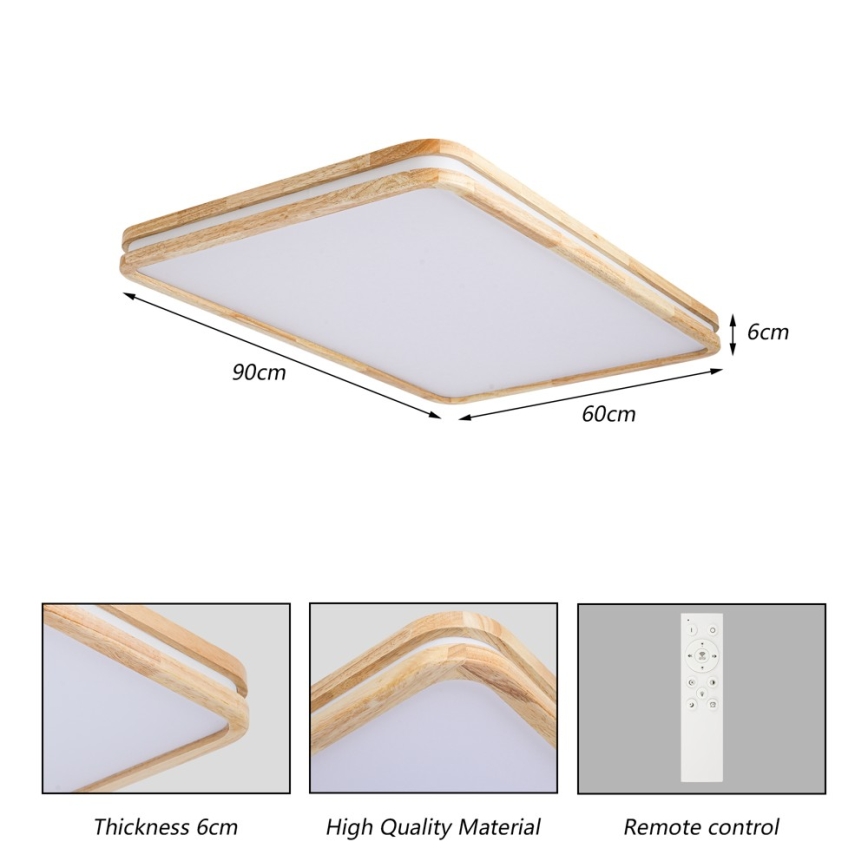 Brilagi - LED димируемо таванно осветително тяло MOLINA SQUARE LED/128W/230V 3000-6000K цвят дъб 90x60 cm + дистанционно управление