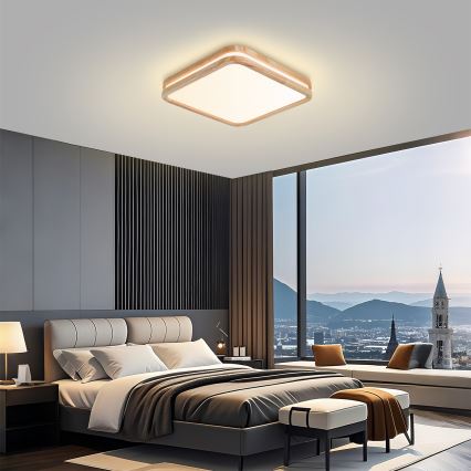 Brilagi - LED димируемо таванно осветително тяло MOLINA SQUARE LED/48W/230V 3000-6000K дъб 40x40 cm + дистанционно управление