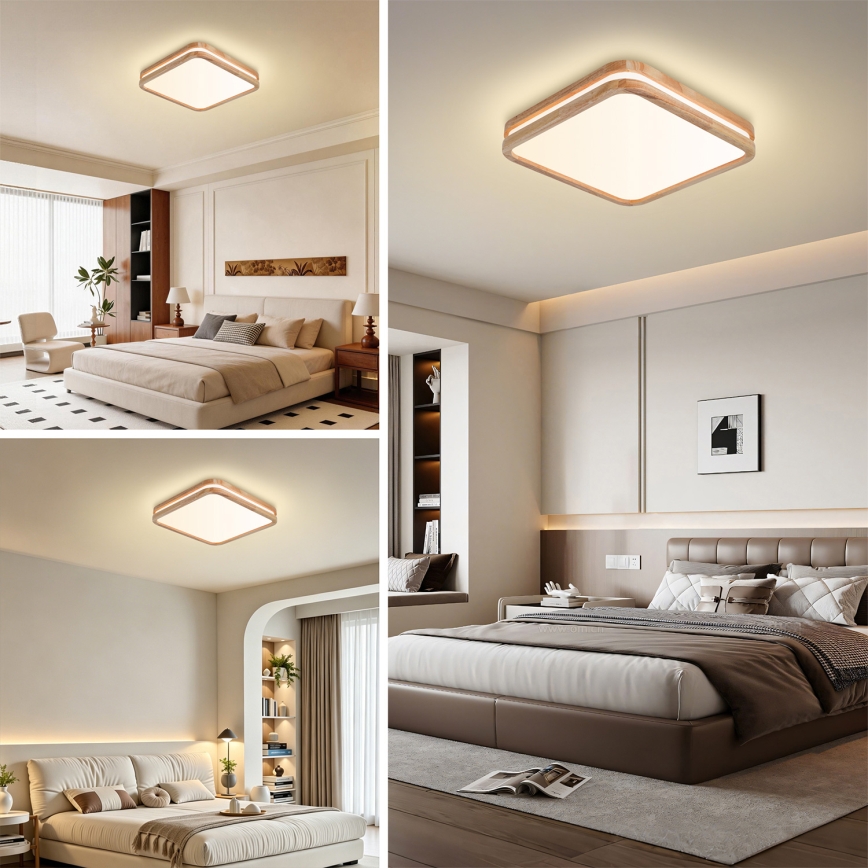 Brilagi - LED димируемо таванно осветително тяло MOLINA SQUARE LED/48W/230V 3000-6000K дъб 40x40 cm + дистанционно управление