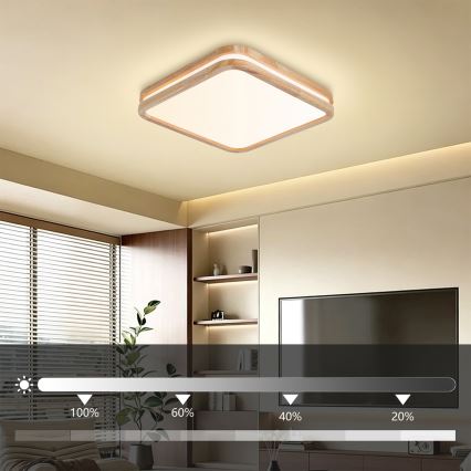 Brilagi - LED димируемо таванно осветително тяло MOLINA SQUARE LED/48W/230V 3000-6000K дъб 40x40 cm + дистанционно управление