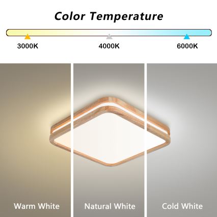 Brilagi - LED димируемо таванно осветително тяло MOLINA SQUARE LED/48W/230V 3000-6000K дъб 40x40 cm + дистанционно управление