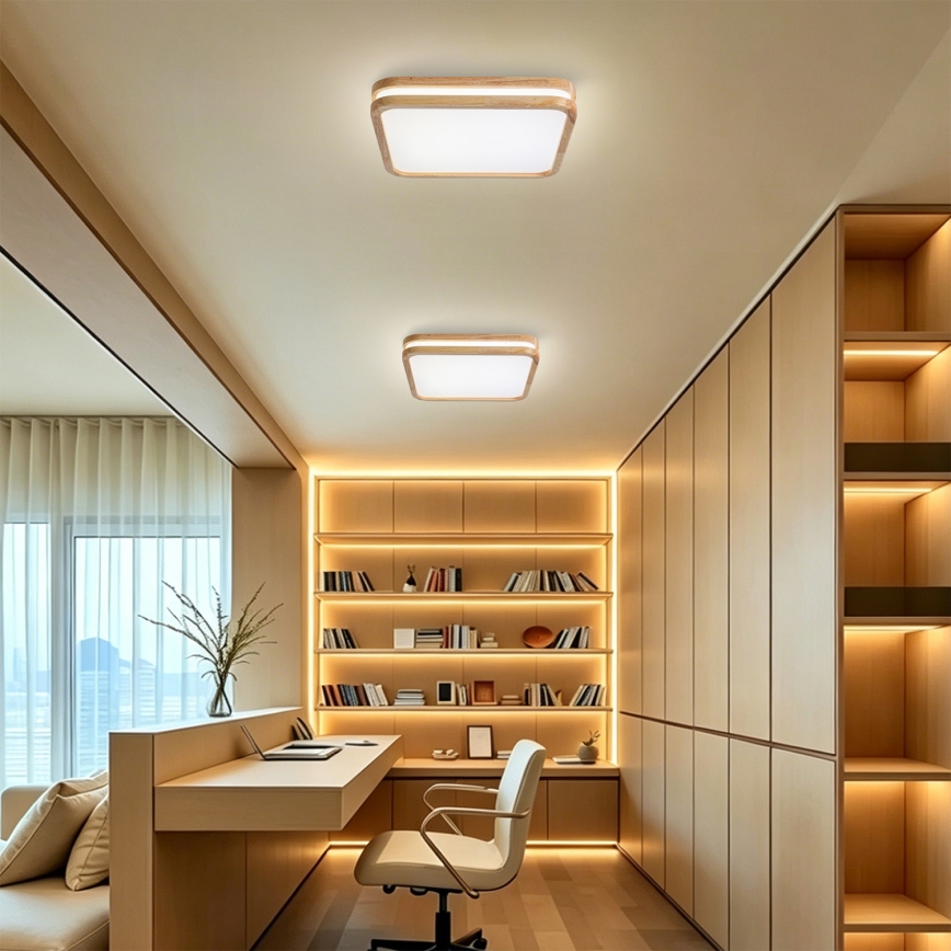Brilagi - LED димируемо таванно осветително тяло MOLINA SQUARE LED/48W/230V 3000-6000K дъб 40x40 cm + дистанционно управление