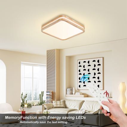 Brilagi - LED димируемо таванно осветително тяло MOLINA SQUARE LED/48W/230V 3000-6000K дъб 40x40 cm + дистанционно управление