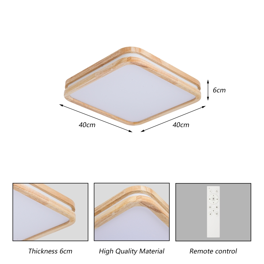 Brilagi - LED димируемо таванно осветително тяло MOLINA SQUARE LED/48W/230V 3000-6000K дъб 40x40 cm + дистанционно управление