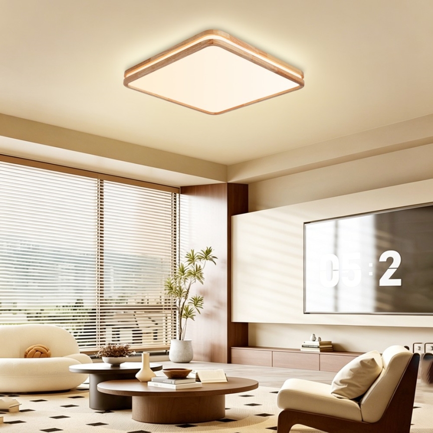Brilagi - LED димируемо таванно осветително тяло MOLINA SQUARE LED/80W/230V 3000-6000K дъб 60x60 cm + дистанционно управление