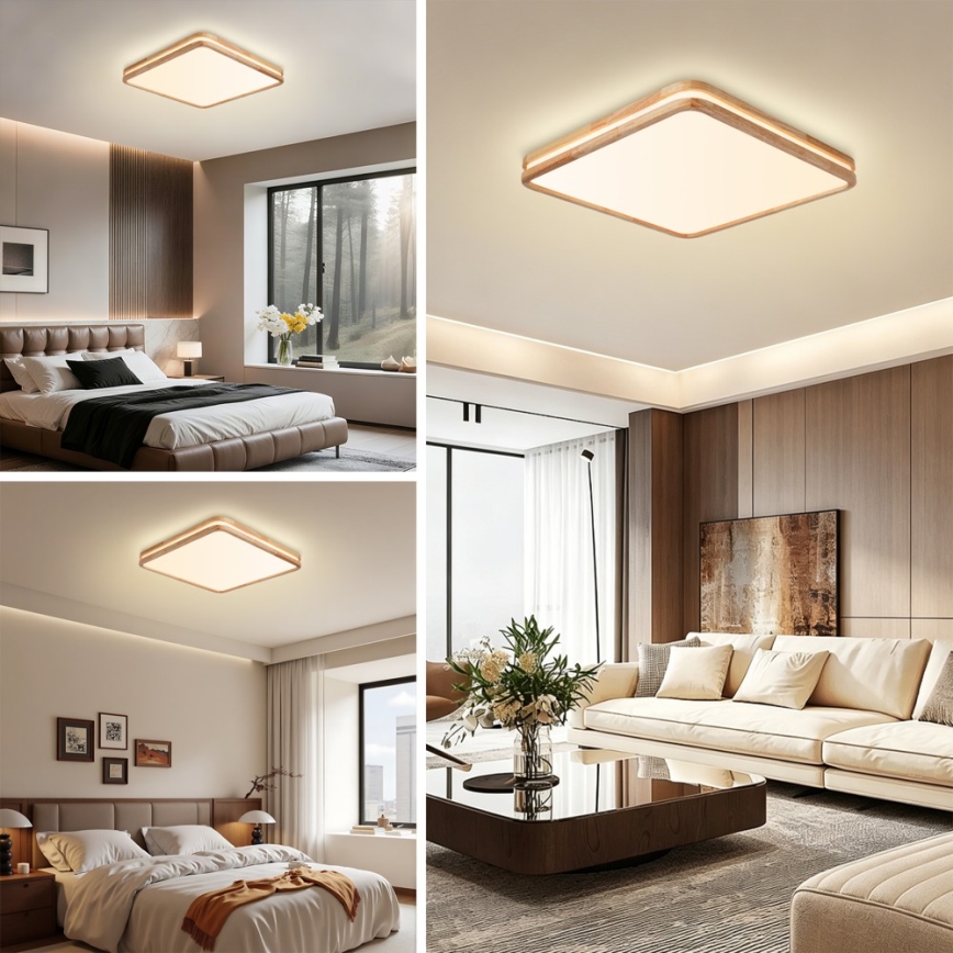 Brilagi - LED димируемо таванно осветително тяло MOLINA SQUARE LED/80W/230V 3000-6000K дъб 60x60 cm + дистанционно управление