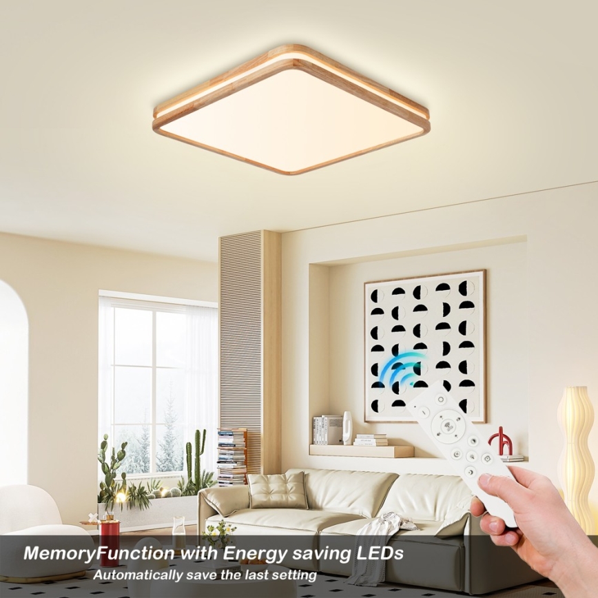 Brilagi - LED димируемо таванно осветително тяло MOLINA SQUARE LED/80W/230V 3000-6000K дъб 60x60 cm + дистанционно управление
