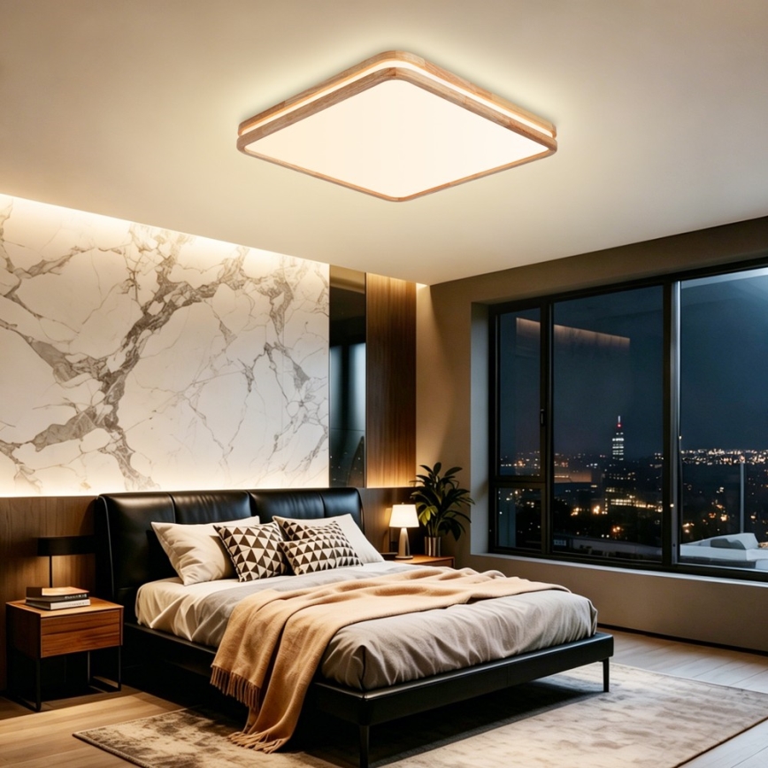 Brilagi - LED димируемо таванно осветително тяло MOLINA SQUARE LED/80W/230V 3000-6000K дъб 60x60 cm + дистанционно управление